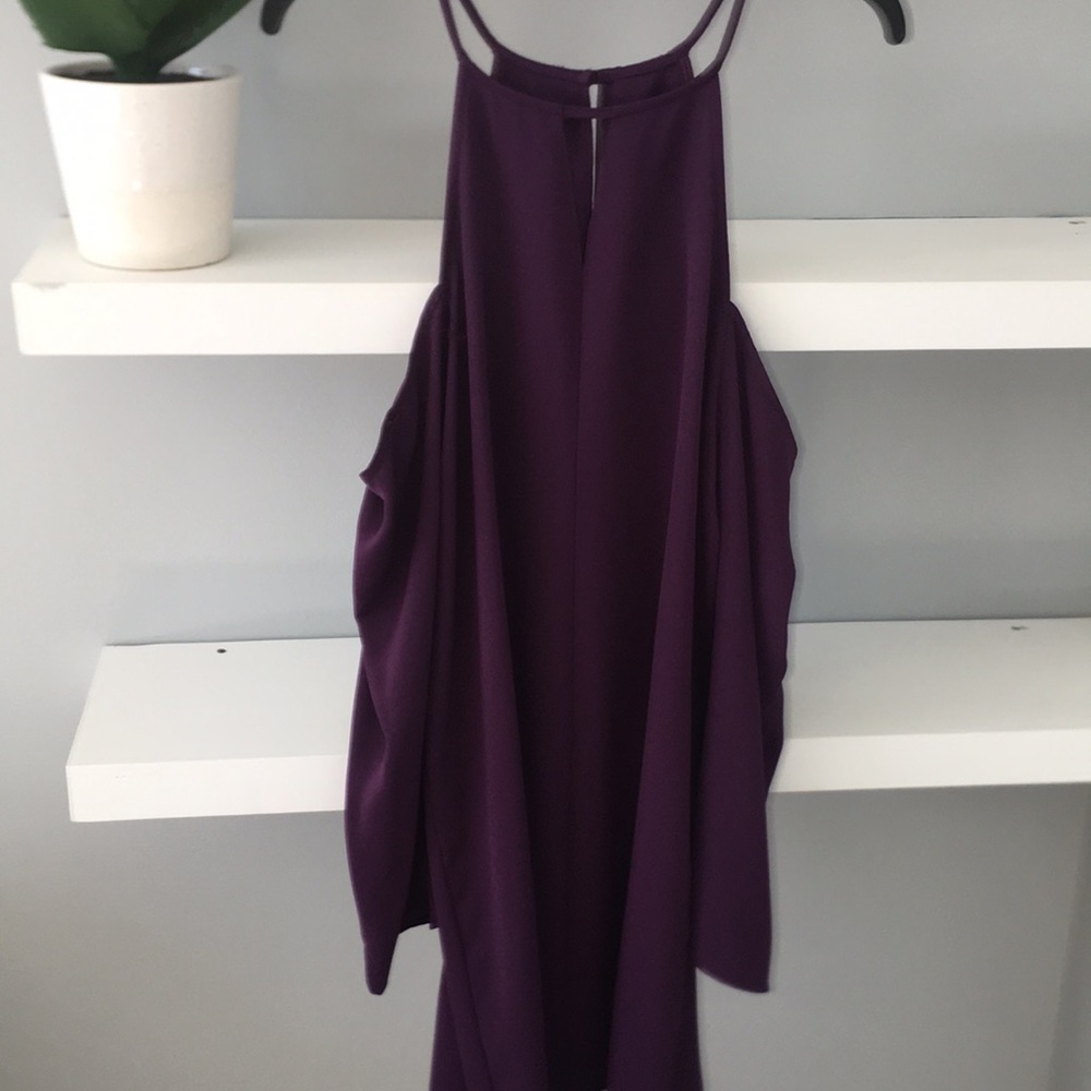Purple long sleeve cold shoulder dress